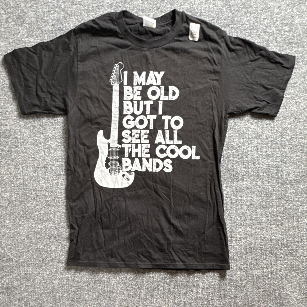 Women's Small Black Graphic Tee Guitar Cool Bands Tee Short Sleeve Casual Top
